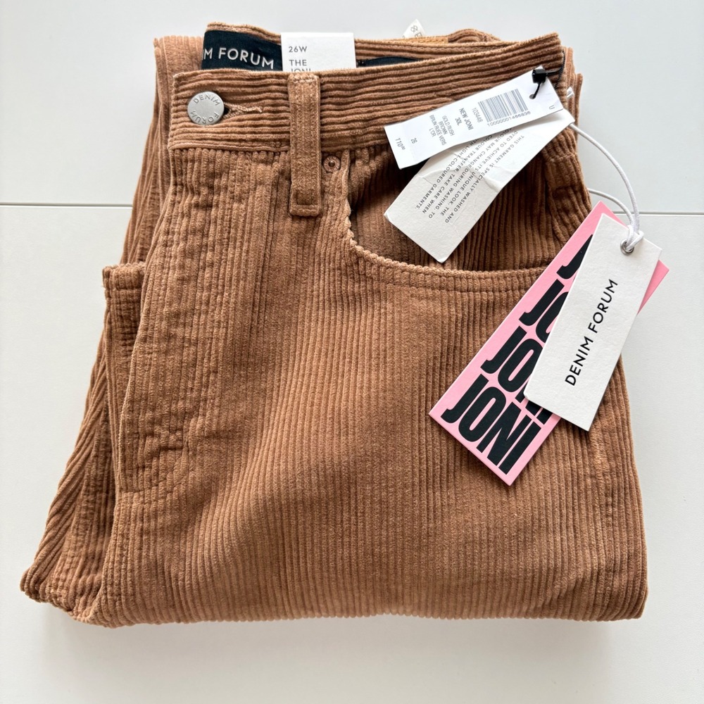 Denim Forum The Joni High Rise Loose Corduroy Pants Gold Rush Brown 26W 30L‎ NEW